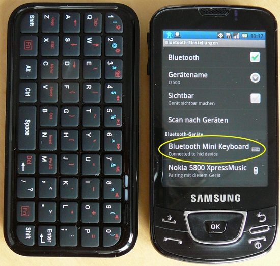 Samsung I7500 (Android 2.2.1), Mini Bluetooth Keyboard